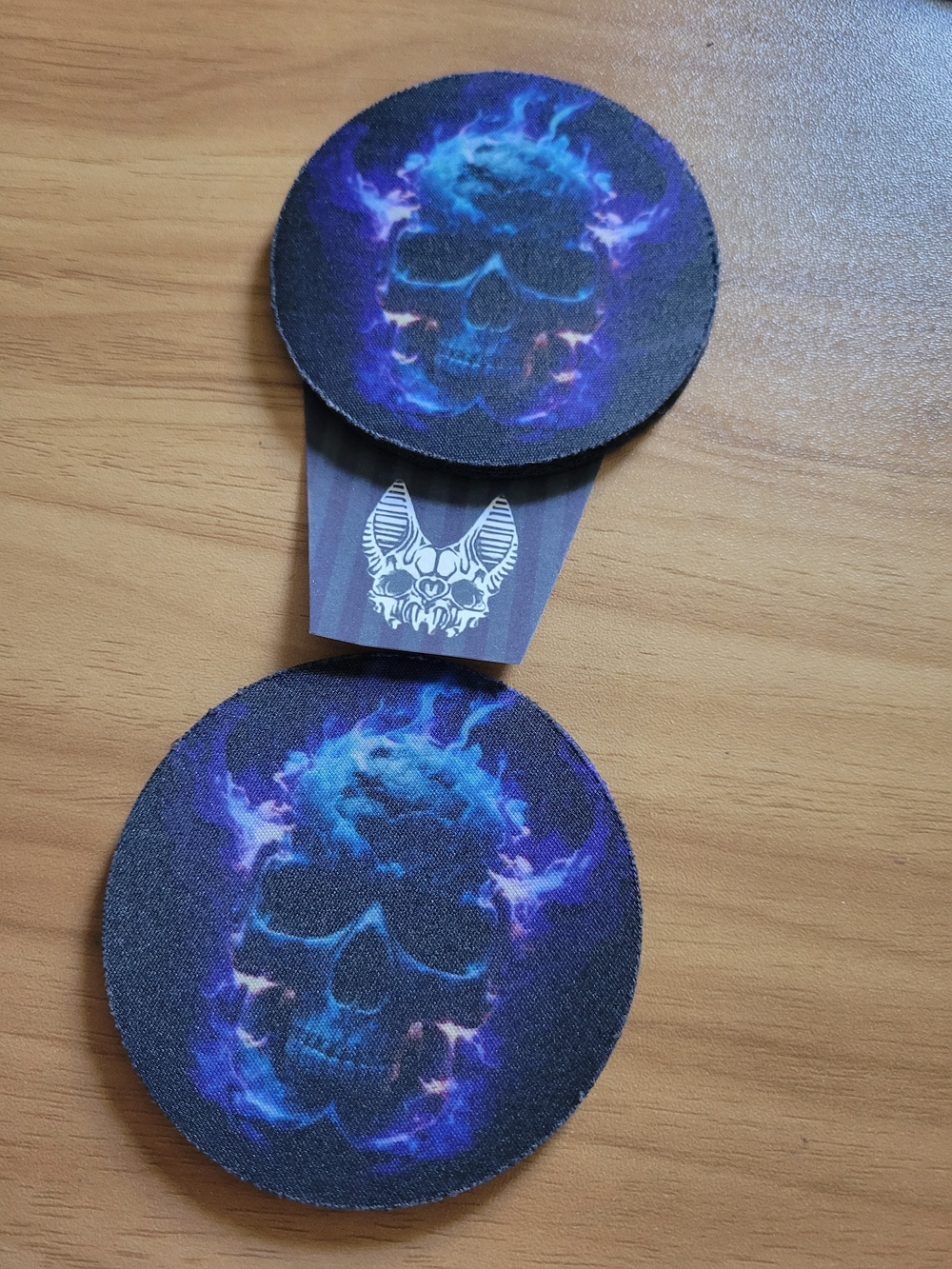 💀NEW💀 Hand Crafted Blue and Purple Flaming Car  Skull Coasters (Set of 2)
